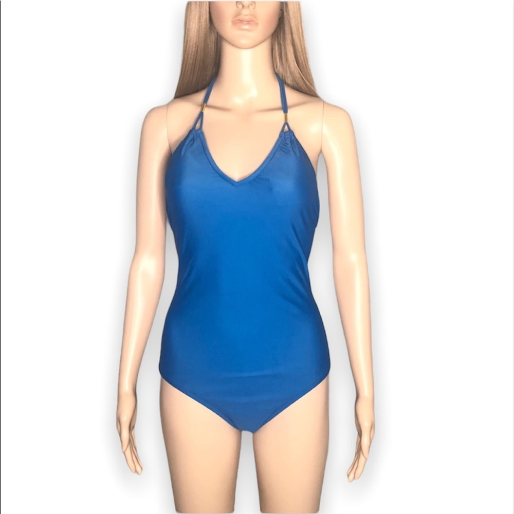 VENUS Blue One Piece Swimsuit Size 4 Strappy Lace Up Back Halter